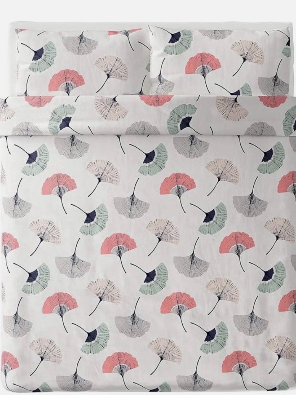 IKEA Tovsippa Queen Size Duvet Cover & 2 Pillowcases White Oriental Fan Set